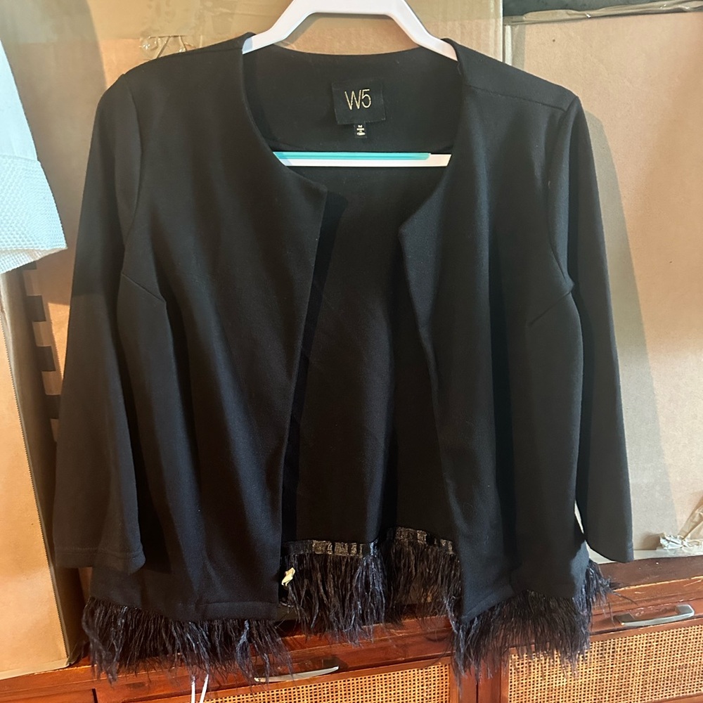 W5 women’s jacket with feather trim